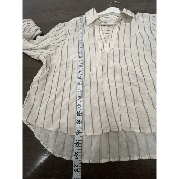 Nordstrom Striped Popover Sz Large Linen Blend Coastal Beach Casual - Picture 6 of 6
